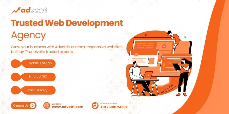 Advetri's web development poster showcasing mobile-friendly, fast, and smart UI/UX websites.